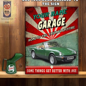 Targa da parete in metallo personalizzata Triumph Spitfire, stile retrò vintage, garage RS62