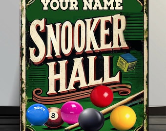 PERSONALISED Snooker Hall Room  Vintage Bar Man Cave  Large Retro Metal Sign SN01