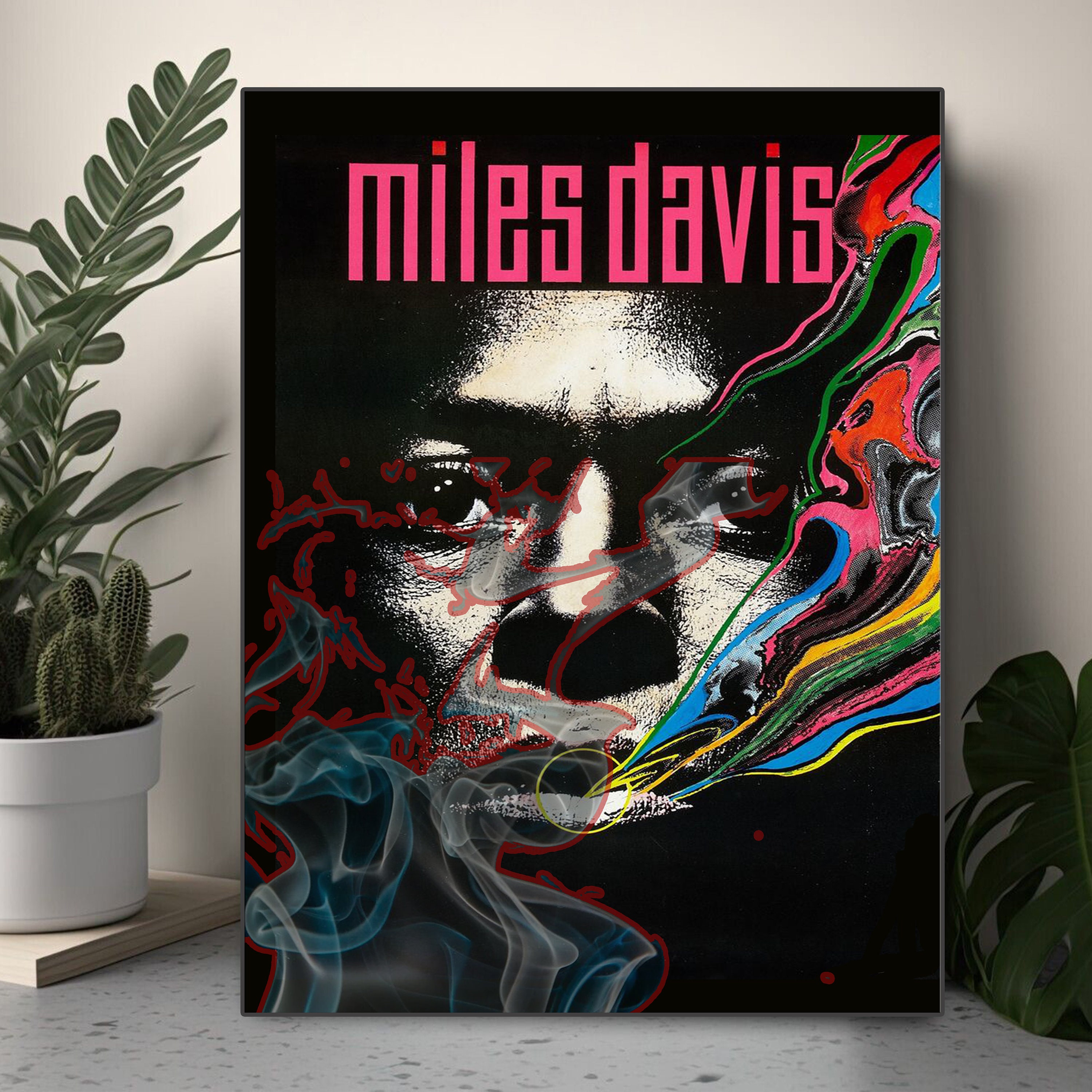 Miles Davis サイン色紙 アート フレーム付き Miles Davis サイン色紙