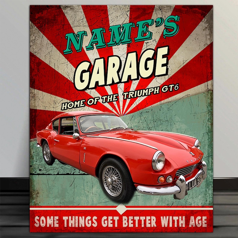 Personalised Triumph GT6 Metal Wall Sign Garage Classic Retro Icon ...