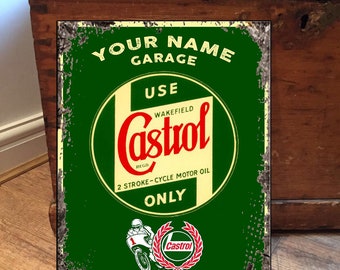 Personalised castrol oil motorcycle metal wall garage sign RS548