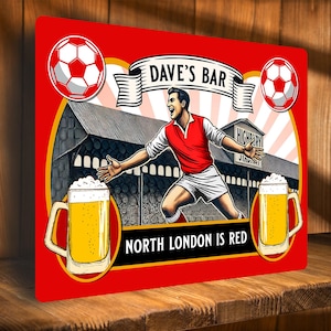 Letrero de bar de fútbol del Arsenal personalizado, placa de metal para pub, cueva de hombre, estadio de fútbol, regalo de cumpleaños para papá, añadir nombre SBS02