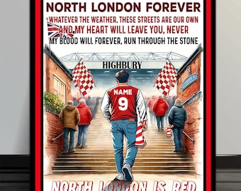 Personalised Arsenal  Football Fans  Stadium Artwork  Add your Name Retro vintage  metal  wall sign SFS02