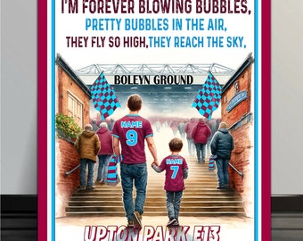 Personalised  West Ham Football Fans  Father & Son Stadium Artwork  Add your Name Retro vintage  metal  wall sign FF33