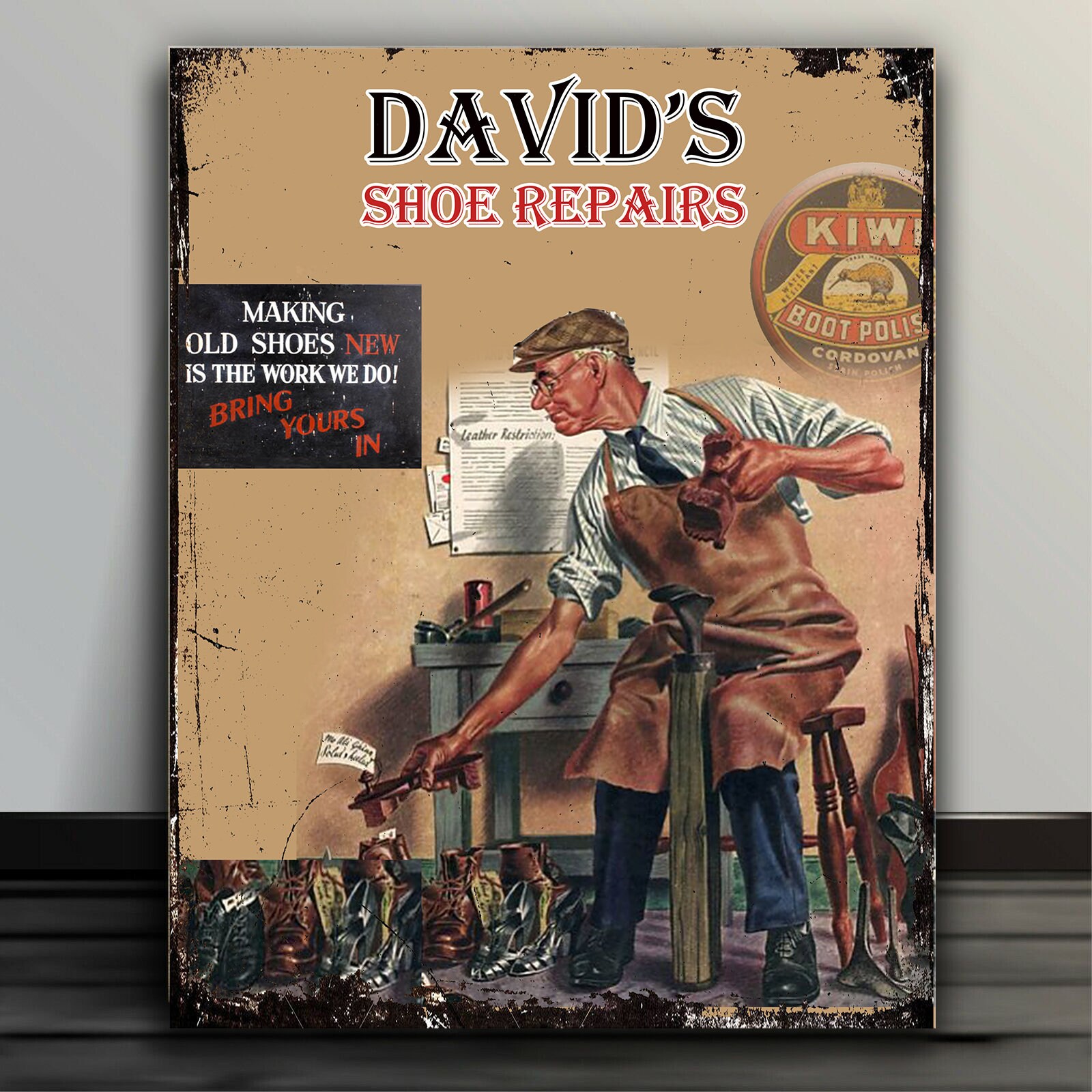 Personalised Shoe Repair Cobblers Workshop Garage Vintage Metal