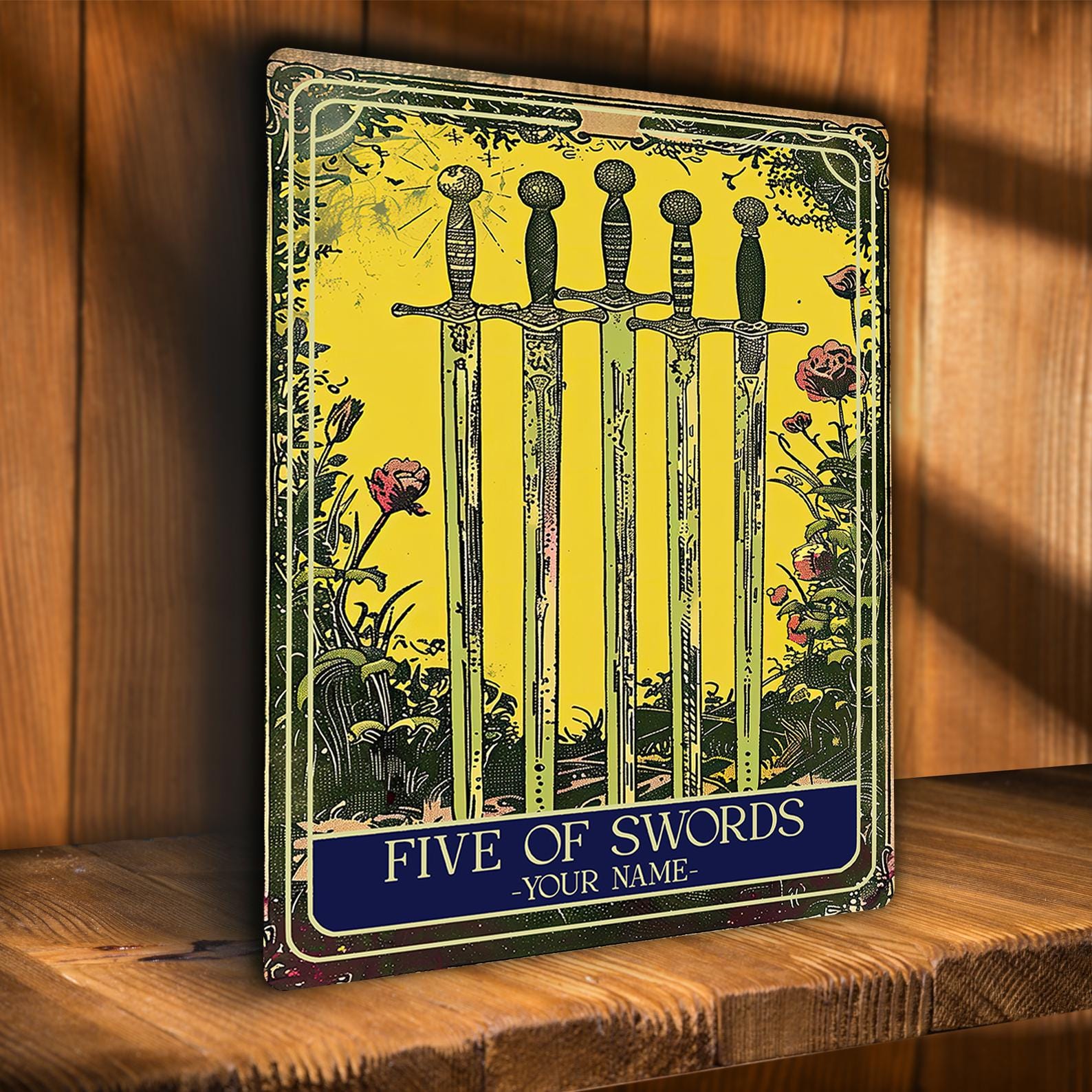 Personalised Five of Swords Tarot Sign Oracle Hanging Metal Wall