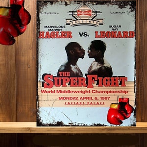 Marvin Hagler v Sugar Ray Leonard Fight Boxing Metal Sign Poster RS403