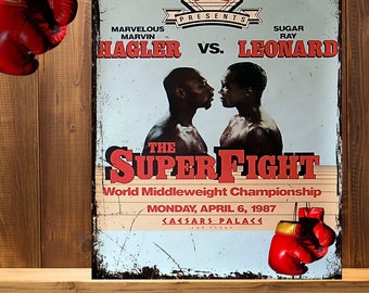 Marvin Hagler v Sugar Ray Leonard Fight Boxing Metal Sign Poster RS403