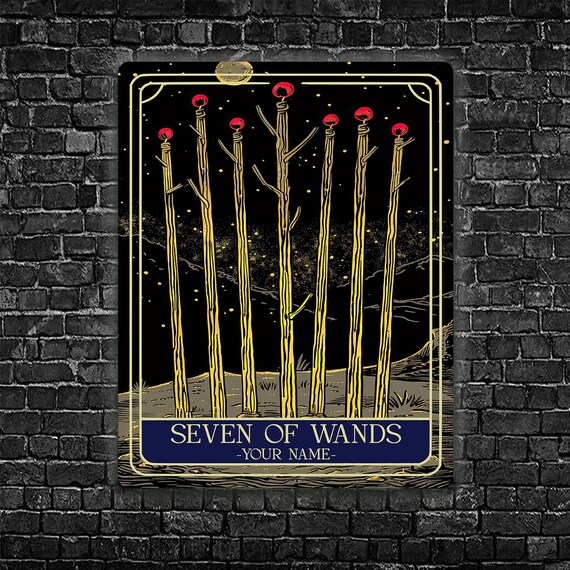 Personalised Seven of Wands Tarot Sign Oracle Hanging Metal Wall