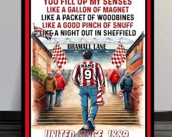 Personalised  Sheffield United  United Football  Fans  Stadium Artwork  Add your Name Retro vintage  metal  wall sign SFS65