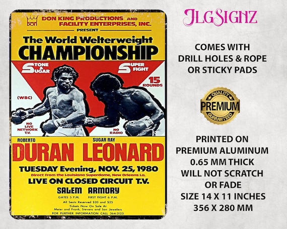 Roberto Duran V Sugar Ray Leonard Fight Boxing Metal Sign Poster