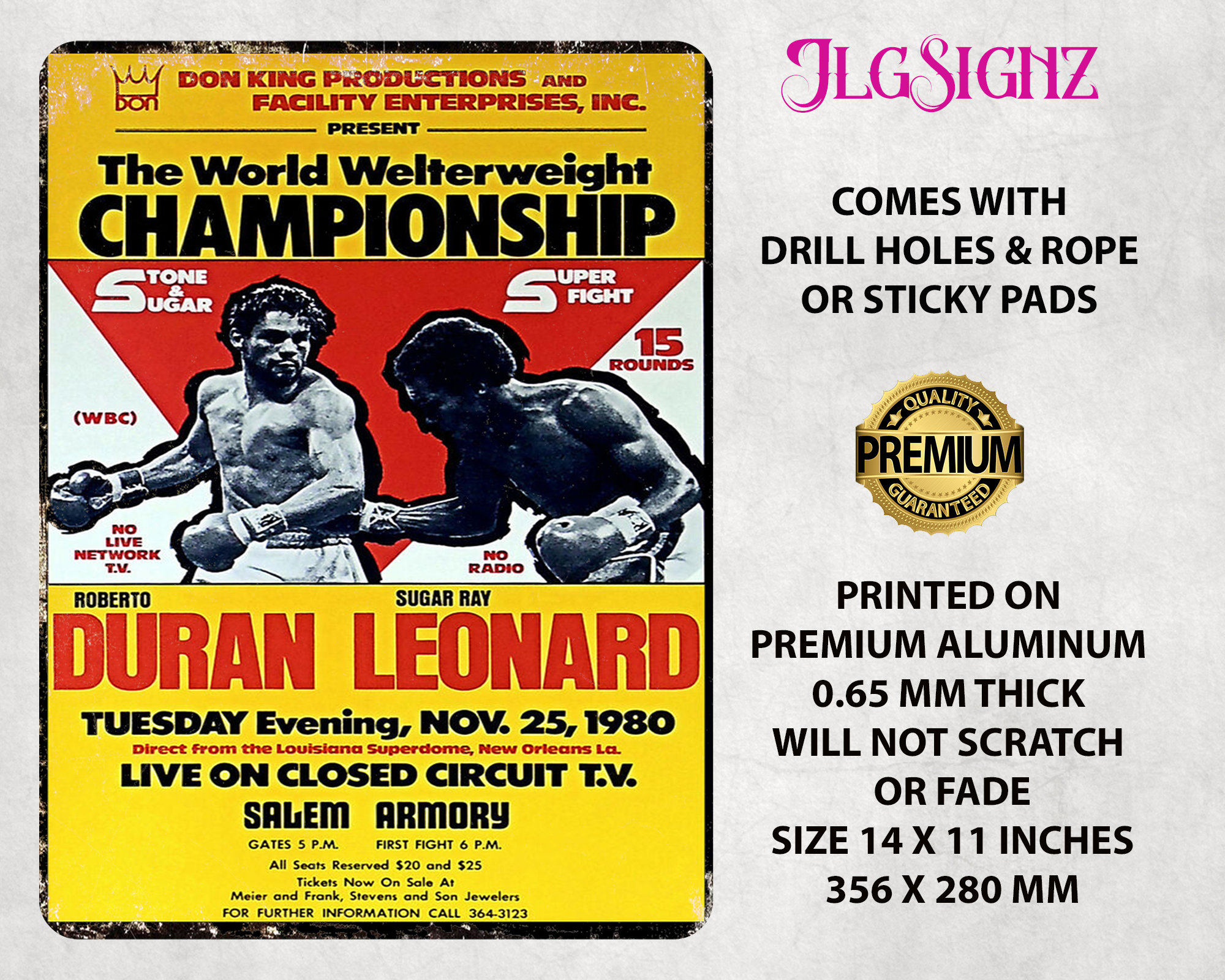 Roberto Duran V Sugar Ray Leonard Fight Boxing Metal Sign Poster