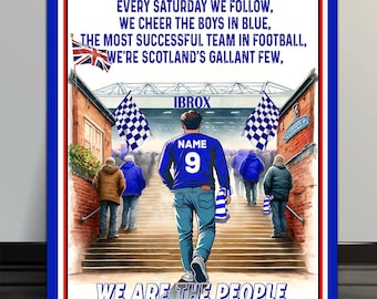 Personalised  Rangers Football  Fans  Stadium Artwork  Add your Name Retro vintage  metal  wall sign SFS60