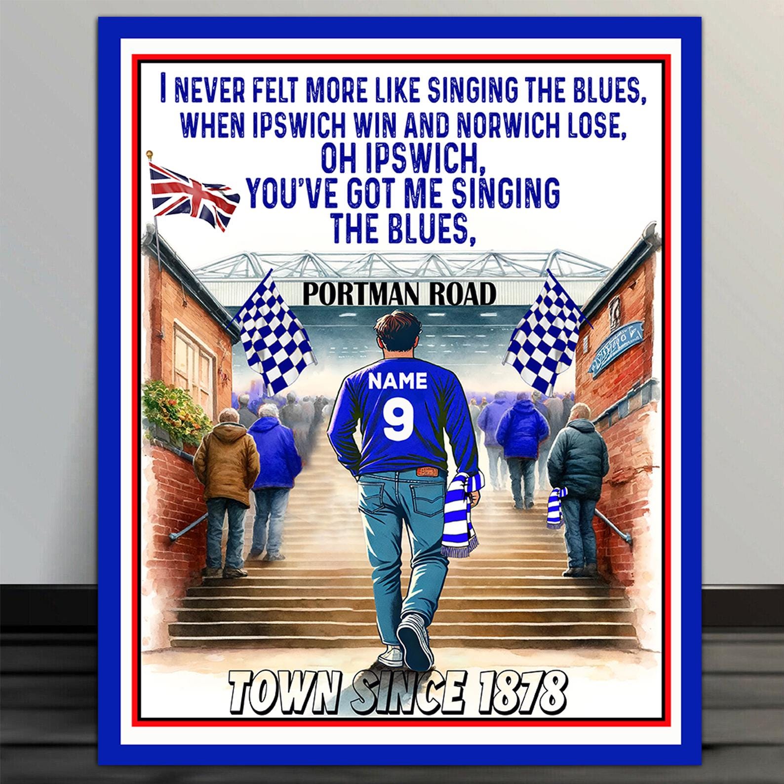Personalised Ipswich Town  Football  Fans  Stadium Artwork  Add your Name Retro vintage  metal  wall sign SFS38