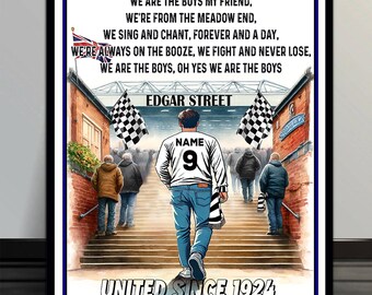 Personalised Hereford United Football  Fans  Stadium Artwork  Add your Name Retro vintage  metal  wall sign SFS34