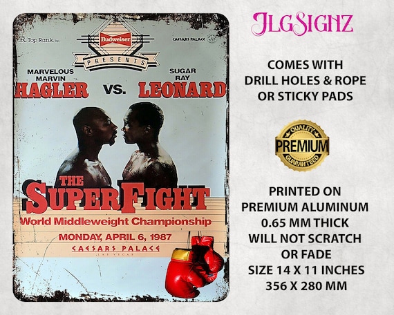 Marvin Hagler V Sugar Ray Leonard Fight Boxing Metal Sign Poster