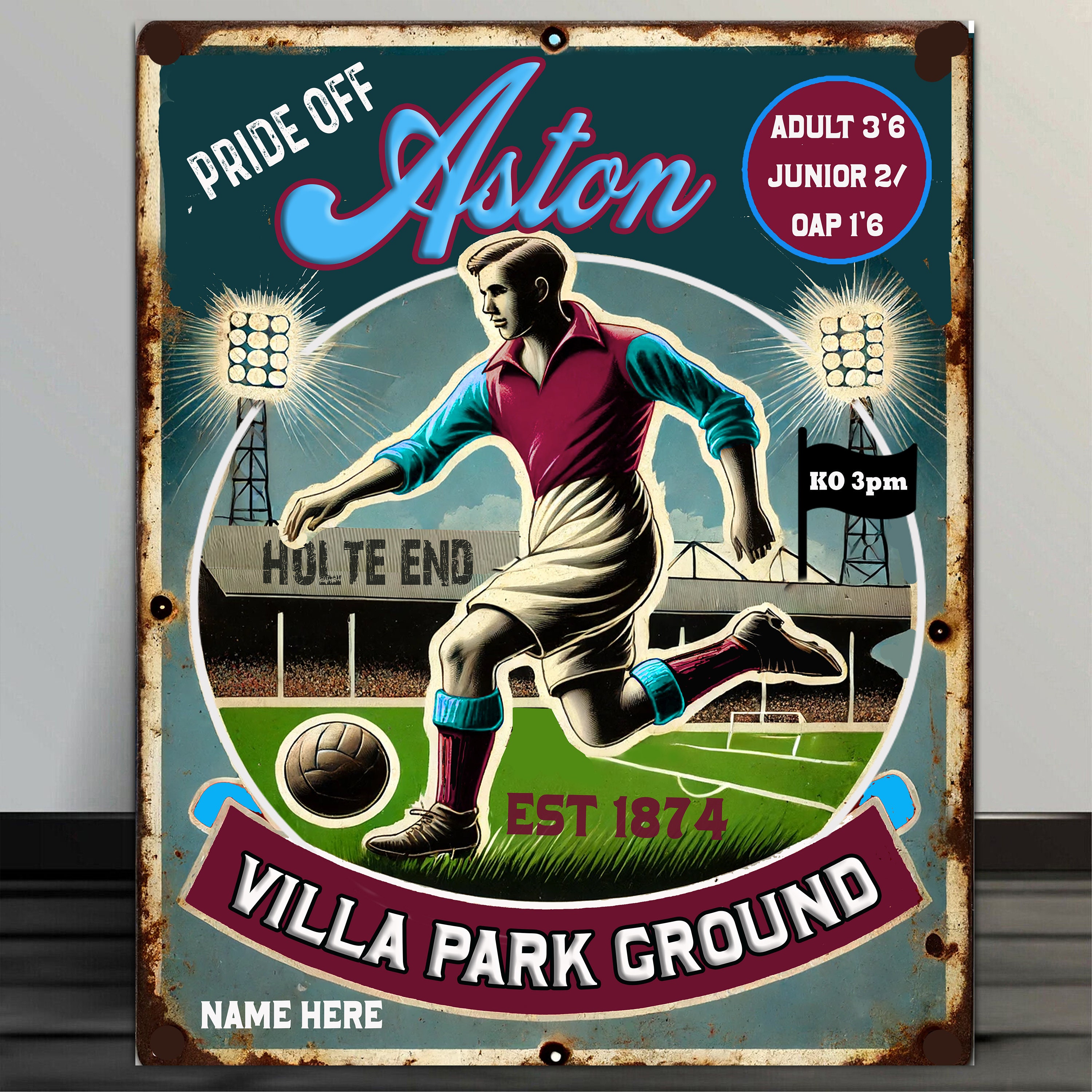 Aston Villa Gifts - Letrero De Metal Para Hombres O Niños