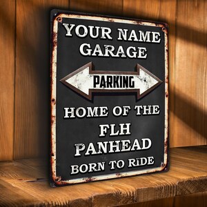 FLH PANHEAD Parking Sign Personalised Motorcycle Garage Wall Plaque Motorbike Retro Vintage Biker Rider Dad Gift