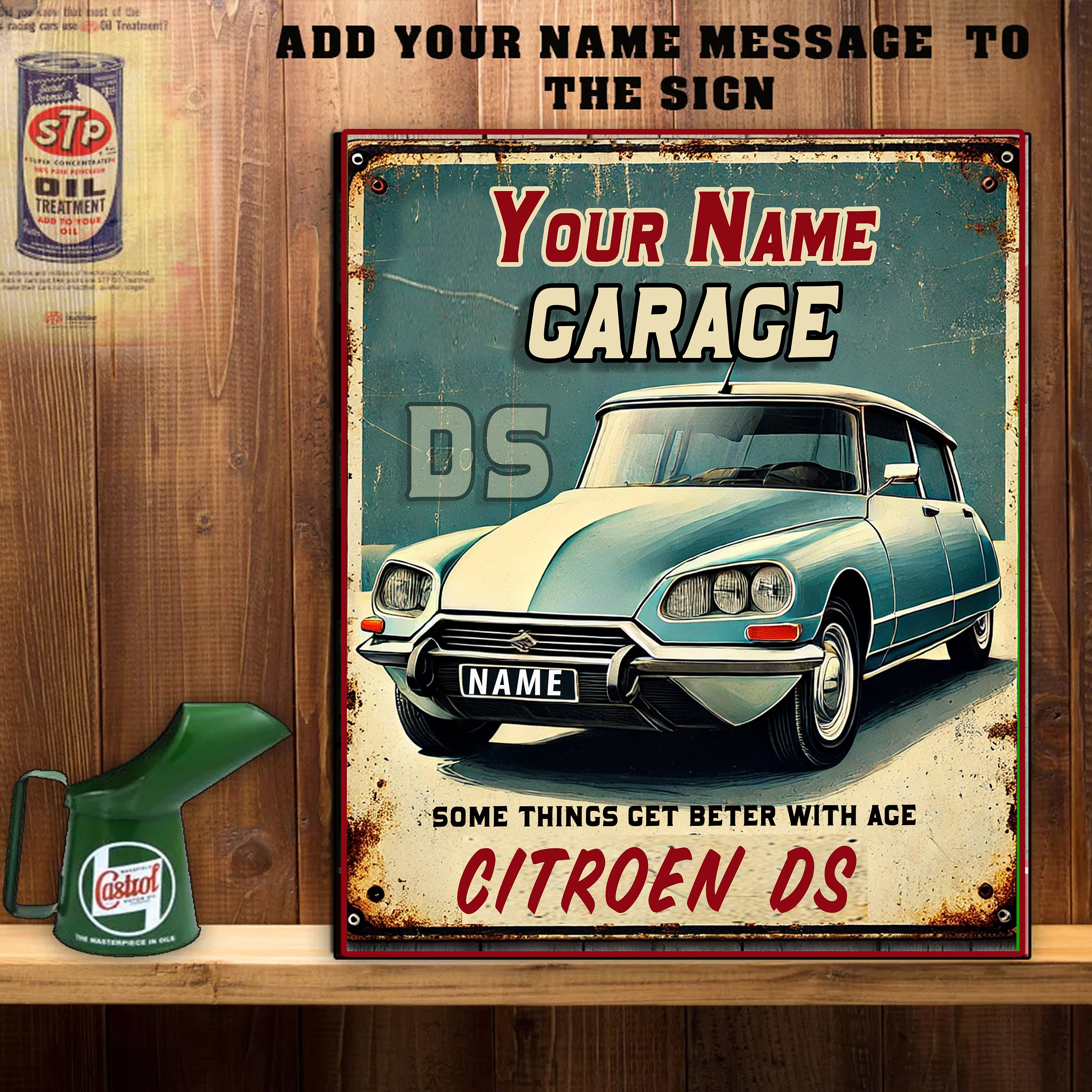 Personalised Citroen DS Metal Classic Car Metal Sign Retro Garage