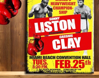 Cassius Clay  v Sonny Liston Fight Boxing metal wall Sign Poster RS392