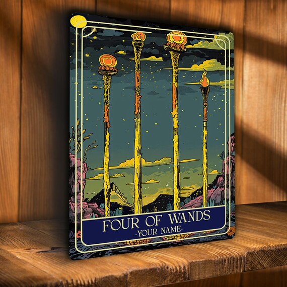 Personalised Four of Wands Tarot Sign Oracle Hanging Metal Wall
