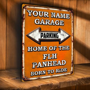FLH PANHEAD Parking Sign Personalised Motorcycle Garage Wall Plaque Motorbike Retro Vintage Biker Rider Dad Gift