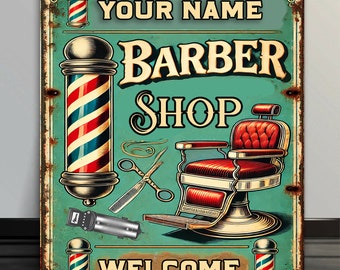 Personalised Barber shop Salon Shave Men's  Metal wall sign classic retro sign BS001