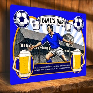 Letrero de bar de fútbol personalizado de Stockport, placa de metal para cerveza, pub, cueva de hombre, cobertizo, estadio de fútbol, regalo de cumpleaños para papá, añadir nombre SBS83