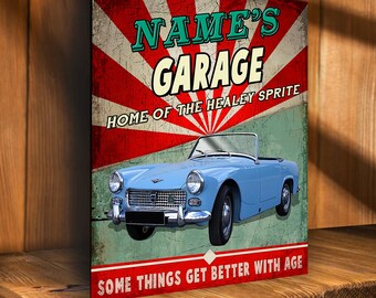 Personalised  Austin Healy Sprite   Metal wall sign Garage  Classic retro icon RS465