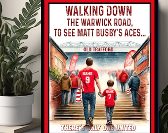 Personalised  Manchester Utd Football Fans  Father & Son Stadium Artwork  Add your Name Retro vintage  metal  wall sign RFS02