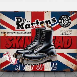 Cartello in metallo retrò Skinhead Ska Way of Life Union Jack personalizzato Aggiungi il tuo nome Man Cave RSU01
