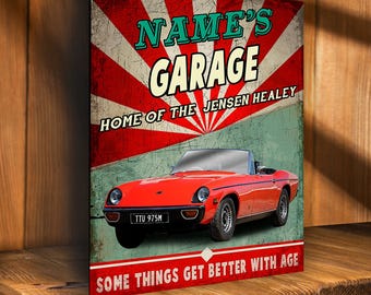 Personalisierte Jensen Healy Metall Wandschild Garage Classic retro icon RS171