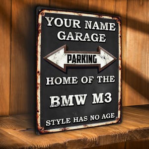 BMW M3 Parking Sign Personalised Car Garage Metal Wall Plaque Retro Vintage Dad Gift