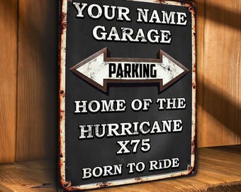 TRIUMPH HURRICANE X75 Parking Znak Spersonalizowany Motocykl Garaż Tabliczka Ścienna Motocykl Retro Vintage Biker Rider Dad Gift