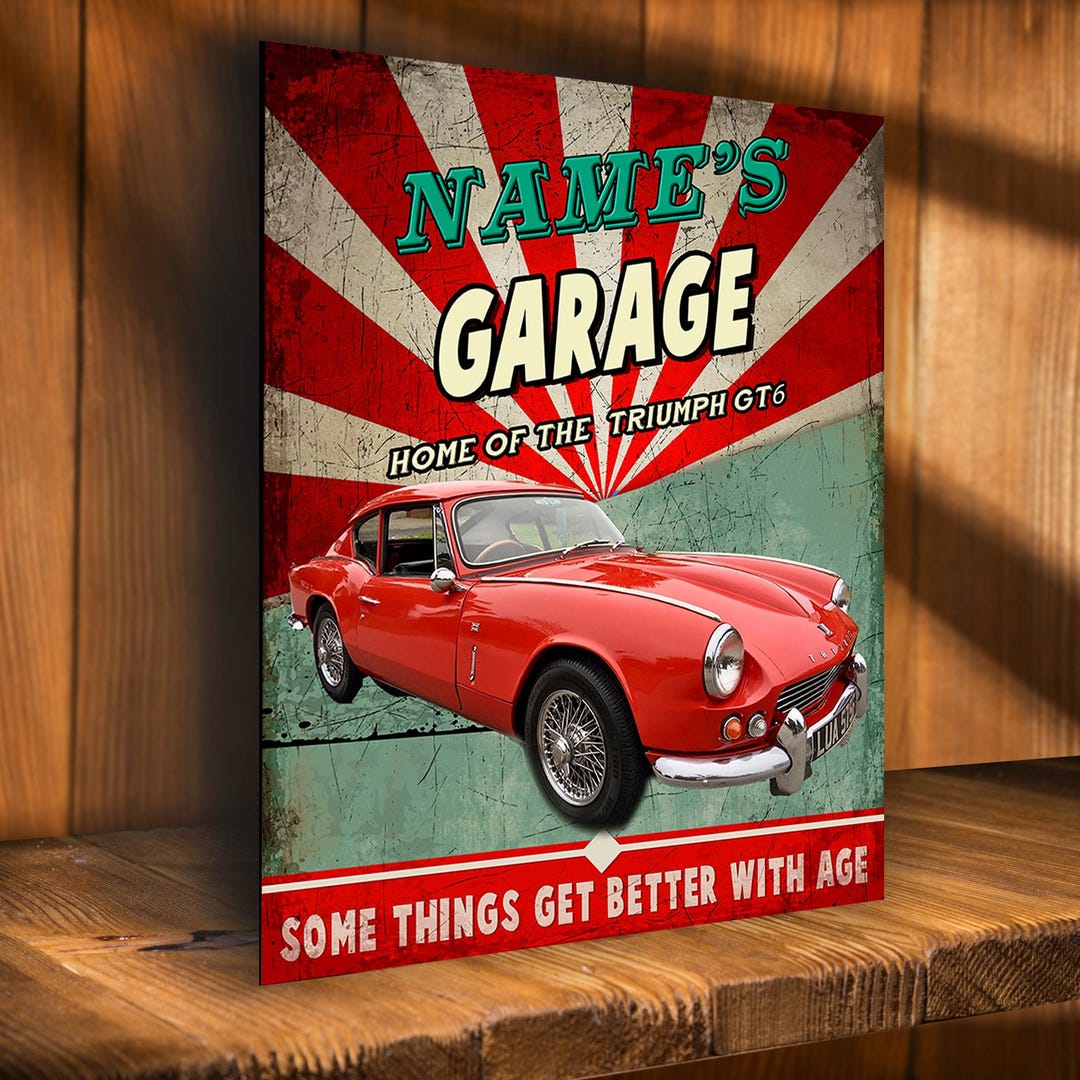 Personalised Triumph GT6 Metal Wall Sign Garage Classic Retro Icon ...