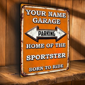 SPORTSTER Parking Sign Personalised Motorcycle Garage Wall Plaque Motorbike Retro Vintage Biker Rider Dad Gift
