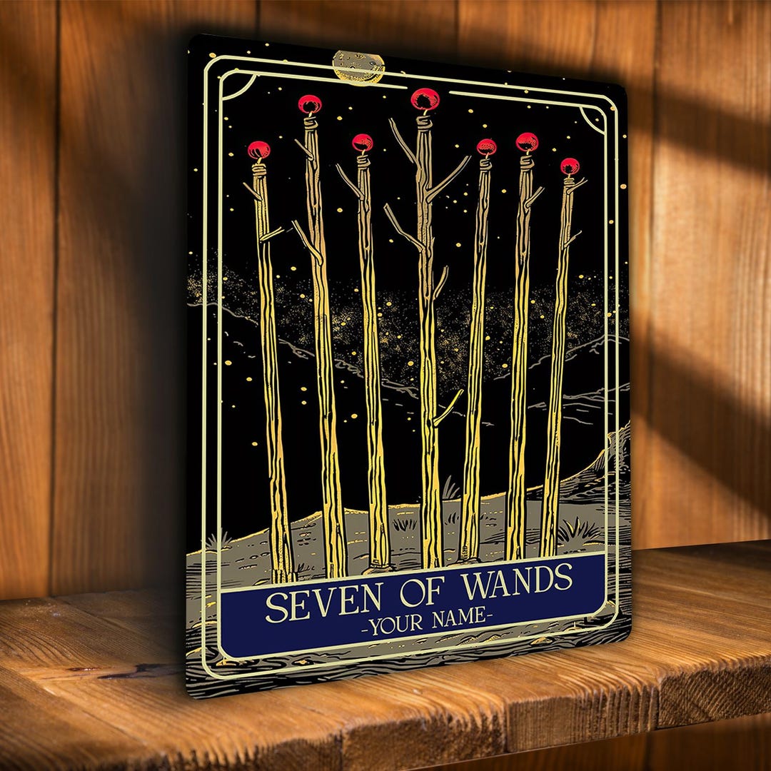 Personalised Seven of Wands Tarot Sign Oracle Hanging Metal Wall