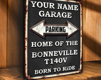 TRIUMPH BONNEVILLE T140V Parking Znak Personalizowany Motocykl Garaż Tabliczka Ścienna Motocykl Retro Vintage Motocyklista Kierowca Tata Prezent
