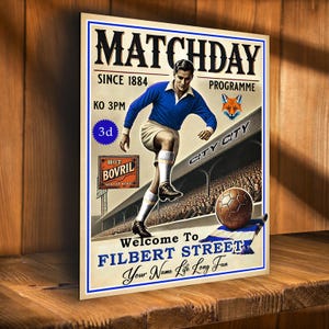 Programma di calcio personalizzato Leicester City Fans Nostalgia Aggiungi il tuo nome Grande cartello in metallo retrò per bar vintage Man Cave PCS49