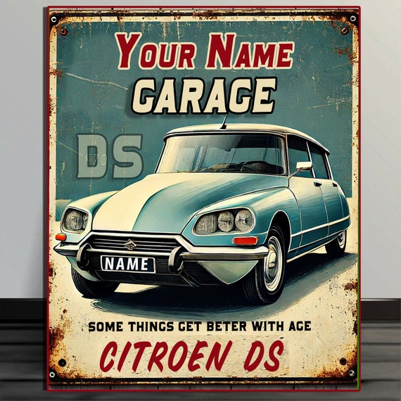 Personalised Citroen DS Metal Classic Car Metal Sign Retro Garage