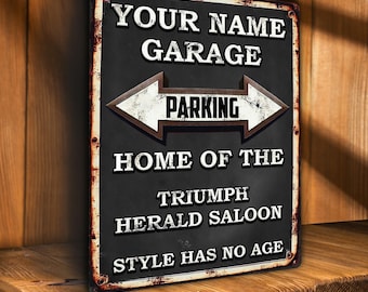 HERALD SALOON Parking Sign Personalised Car Garage Metal Wall Plaque Retro Vintage Dad Gift