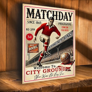 PERSONALIZZATO Nottingham Forest Football Programme Fans Nostalgia Aggiungi il tuo nome Grande cartello in metallo retrò per bar vintage Man Cave PCS65