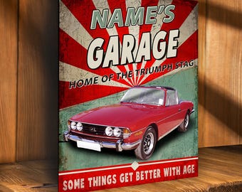Personalised Triumph Stag Metal Wall Sign classic retro Garage sign RS464
