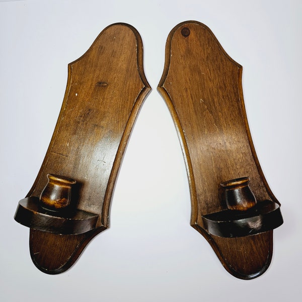 Vintage Wood Sconces, Pair