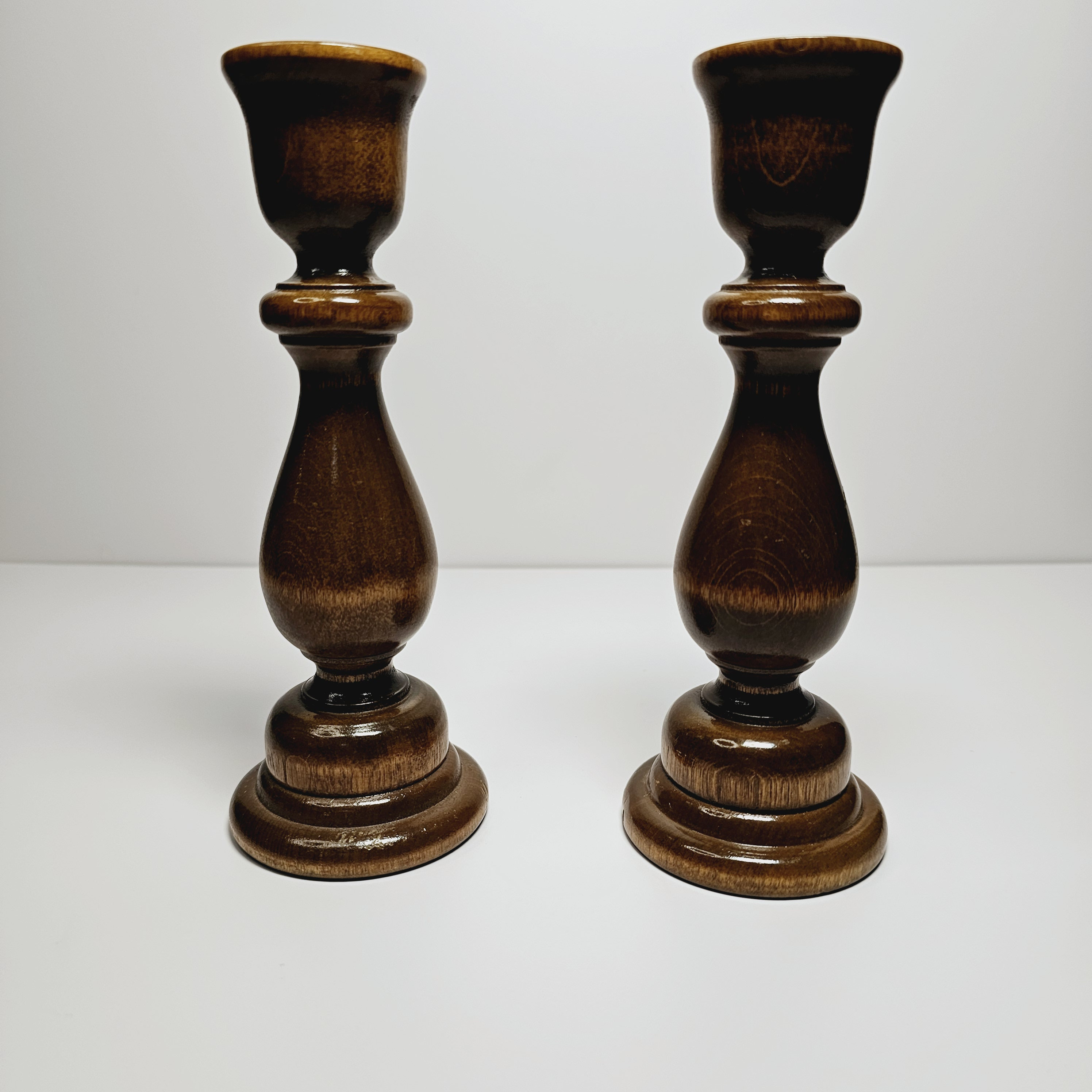 Vintage Turned Wood Candleholders