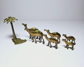 Vintage Brass Camels with Palm Tree