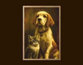 Vintage Looking Animal Wall Art, Cat Prints, Dog Art Prints, Baby Animal Prints, Antique Style Art, Nursery Decor, Kids Room Decor,