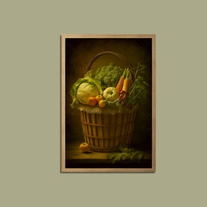 Vintage Looking Wall Art, Vegetable Basket Print, Antique Style Art, Vegetable Art Poster, Kitchen Decor, Dining Room Wall Art,