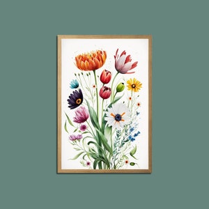 Botanical Wall Art, Boho Floral Print, Colorful Botanical Art, Modern Minimalist Poster, Wildflower Art, Farmhouse Decor, Printable Wall Art