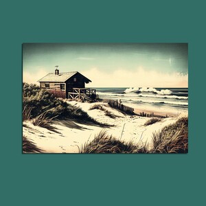 Vintage Looking Wall Art, Seaside Wall Art, Coastal Seaside Poster, Antique Style Art, Landscape Wall Art, Beach Print, Printable Wall Art